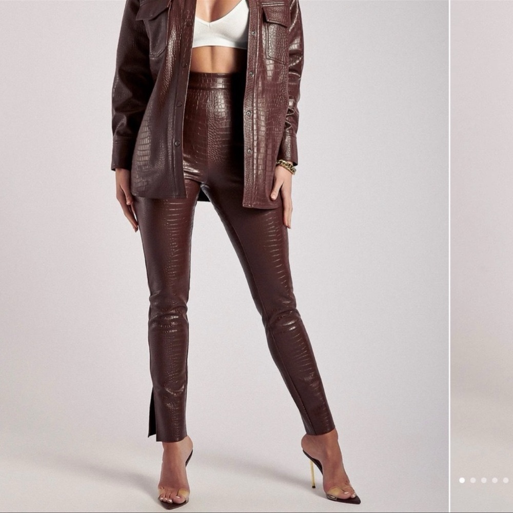 Meshki Croc-Embossed Brown pants